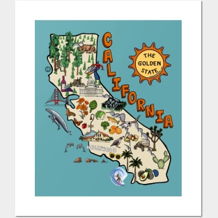 California State Map with Pictures Posters and Art